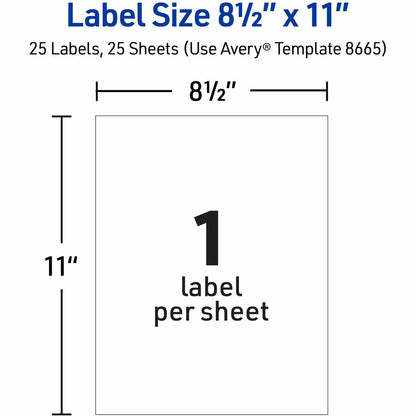 Avery® Shipping Label - 8 1/2" Width x 11" Length - Permanent Adhesive - Rectangle - Inkjet - Matte - Clear - Film - 1 /