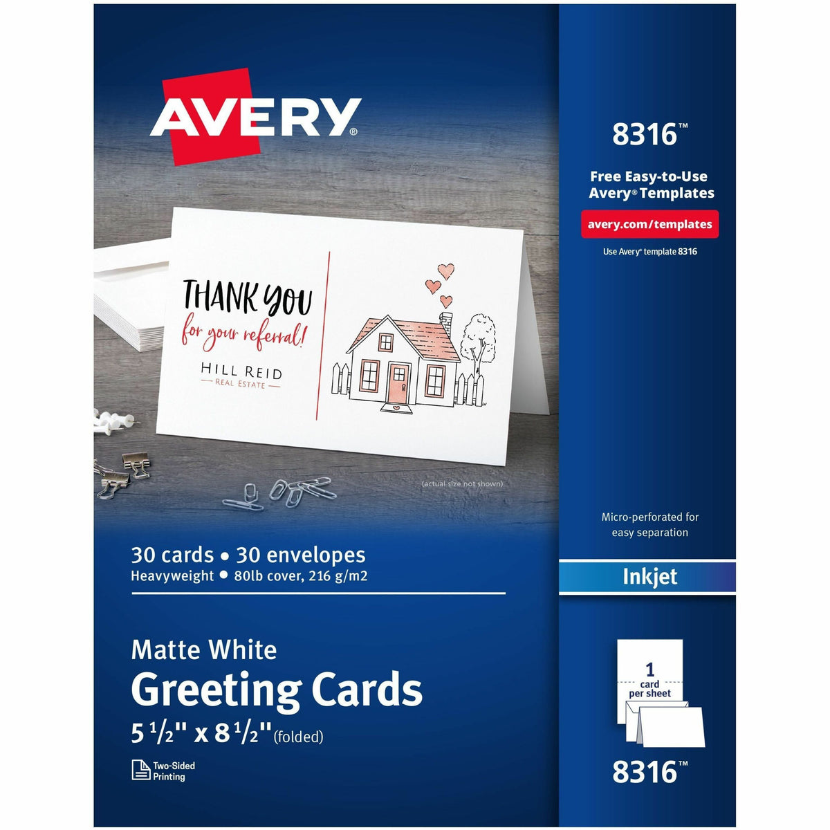 Avery® Half-Fold Greeting Cards & Envelopes, Matte White (8316) - 96 Brightness - 8 1/2" x 5 1/2" - 80 lb Basis Weight -