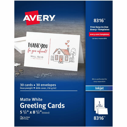 Avery® Half-Fold Greeting Cards & Envelopes, Matte White (8316) - 96 Brightness - 8 1/2" x 5 1/2" - 80 lb Basis Weight -