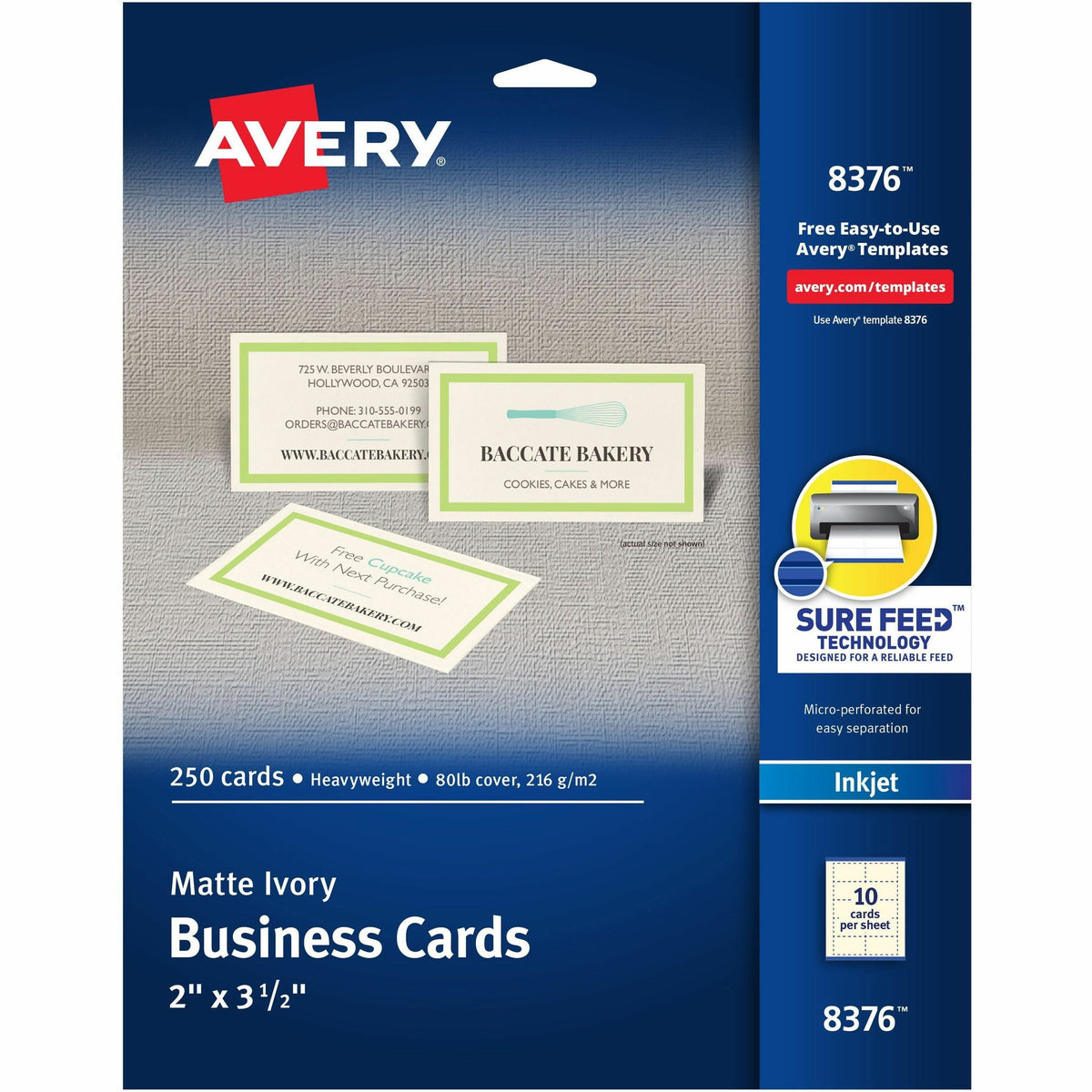 Avery® Sure Feed® Ivory Business Cards - 79 Brightness - A4 - 8 1/2" x 11" - 80 lb Basis Weight - 216 g/m² Grammage - Ma