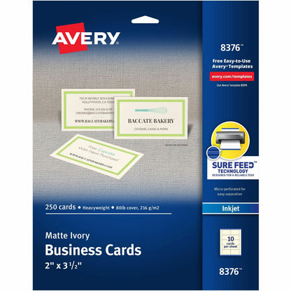 Avery® Sure Feed® Ivory Business Cards - 79 Brightness - A4 - 8 1/2" x 11" - 80 lb Basis Weight - 216 g/m² Grammage - Ma