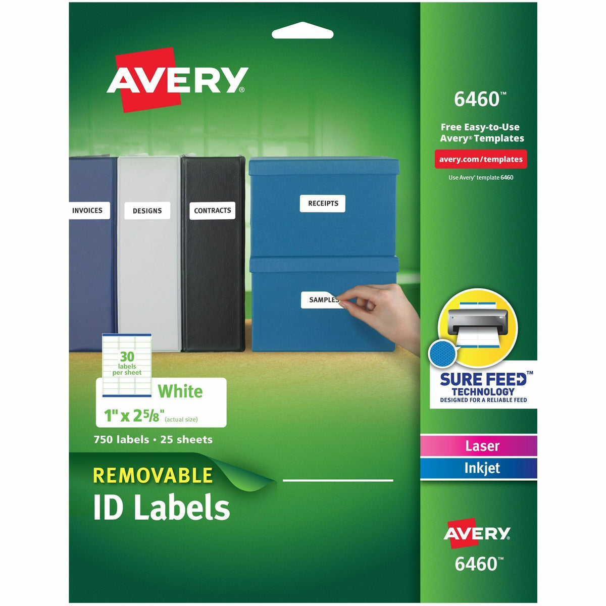 Avery® Removable I.D. Laser/Inkjet Labels - 1" Width x 2 5/8" Length - Removable Adhesive - Rectangle - Inkjet, Laser - 