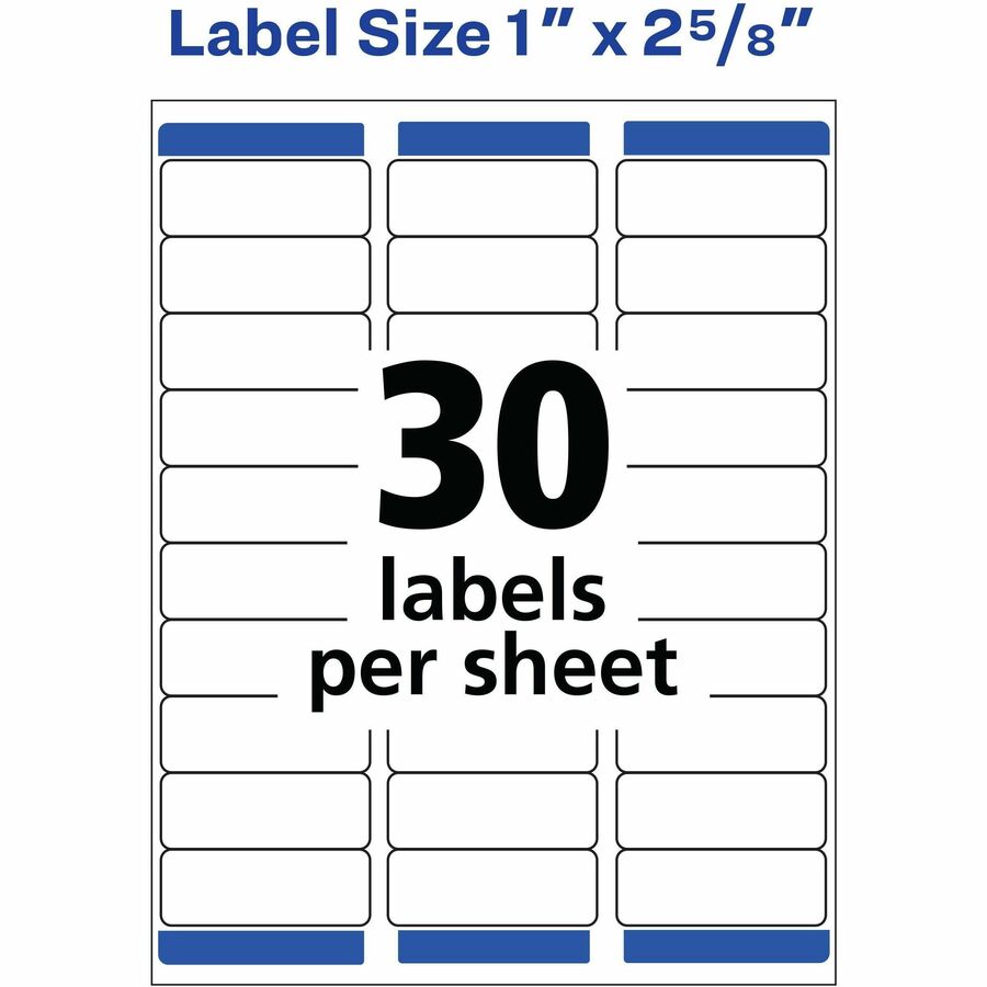 Avery® Removable I.D. Laser/Inkjet Labels - 1" Width x 2 5/8" Length - Removable Adhesive - Rectangle - Inkjet, Laser - 