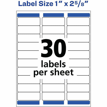 Avery® Removable I.D. Laser/Inkjet Labels - 1" Width x 2 5/8" Length - Removable Adhesive - Rectangle - Inkjet, Laser - 