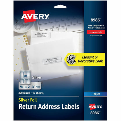 Avery® Gold Foil Mailing Labels - 3/4" Width x 2 1/4" Length - Permanent Adhesive - Rectangle - Inkjet - Silver - Paper 