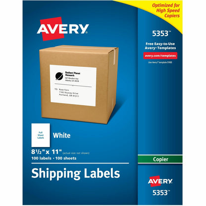 Avery® Shipping Labels for Copiers, 8-1/2" x 11" , 100 Labels (5353) - 8 1/2" Width x 11" Length - Permanent Adhesive - 