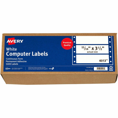 Avery® Continuous Form Computer Labels - 3 1/2" Length - Permanent Adhesive - Rectangle - Dot Matrix - White - 1 / Sheet