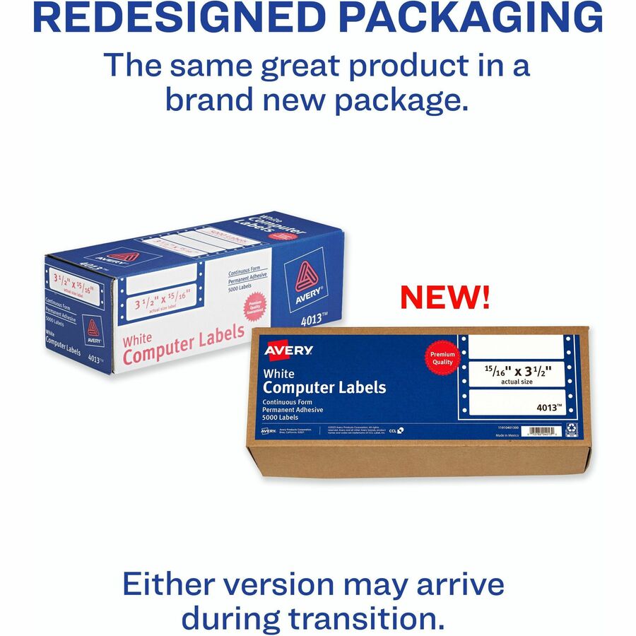 Avery® Continuous Form Computer Labels - 3 1/2" Length - Permanent Adhesive - Rectangle - Dot Matrix - White - 1 / Sheet