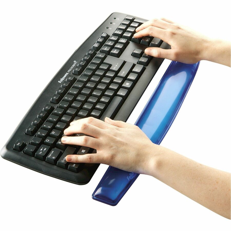 Fellowes Gel Wrist Rest - 0.63" Height x 18.50" Width x 2.25" Depth - Blue - Gel, Rubber, Cloth - Stain Resistant, Skid 