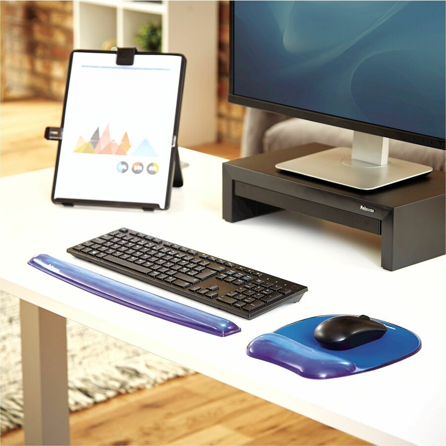 Fellowes Gel Wrist Rest - 0.63" Height x 18.50" Width x 2.25" Depth - Blue - Gel, Rubber, Cloth - Stain Resistant, Skid 