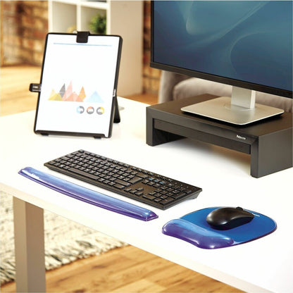 Fellowes Gel Wrist Rest - 0.63" Height x 18.50" Width x 2.25" Depth - Blue - Gel, Rubber, Cloth - Stain Resistant, Skid 