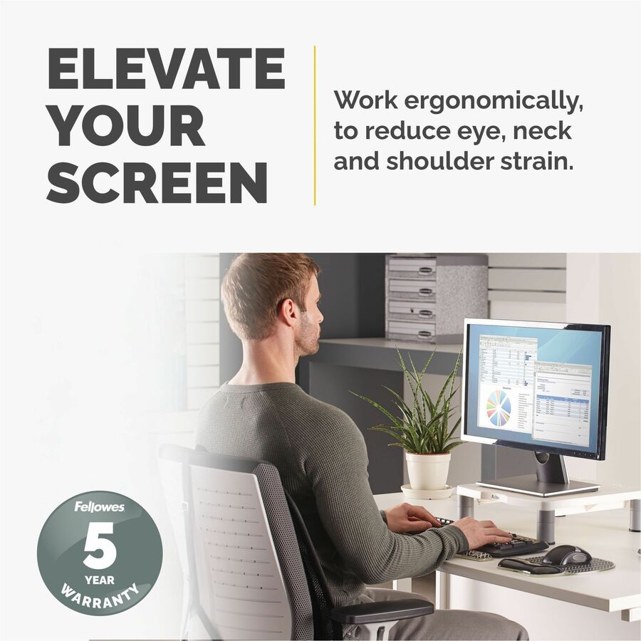 Fellowes Standard Monitor Riser - Up to 21" Screen Support - 60 lb Load Capacity - CRT, LCD Display Type Supported - 1 E