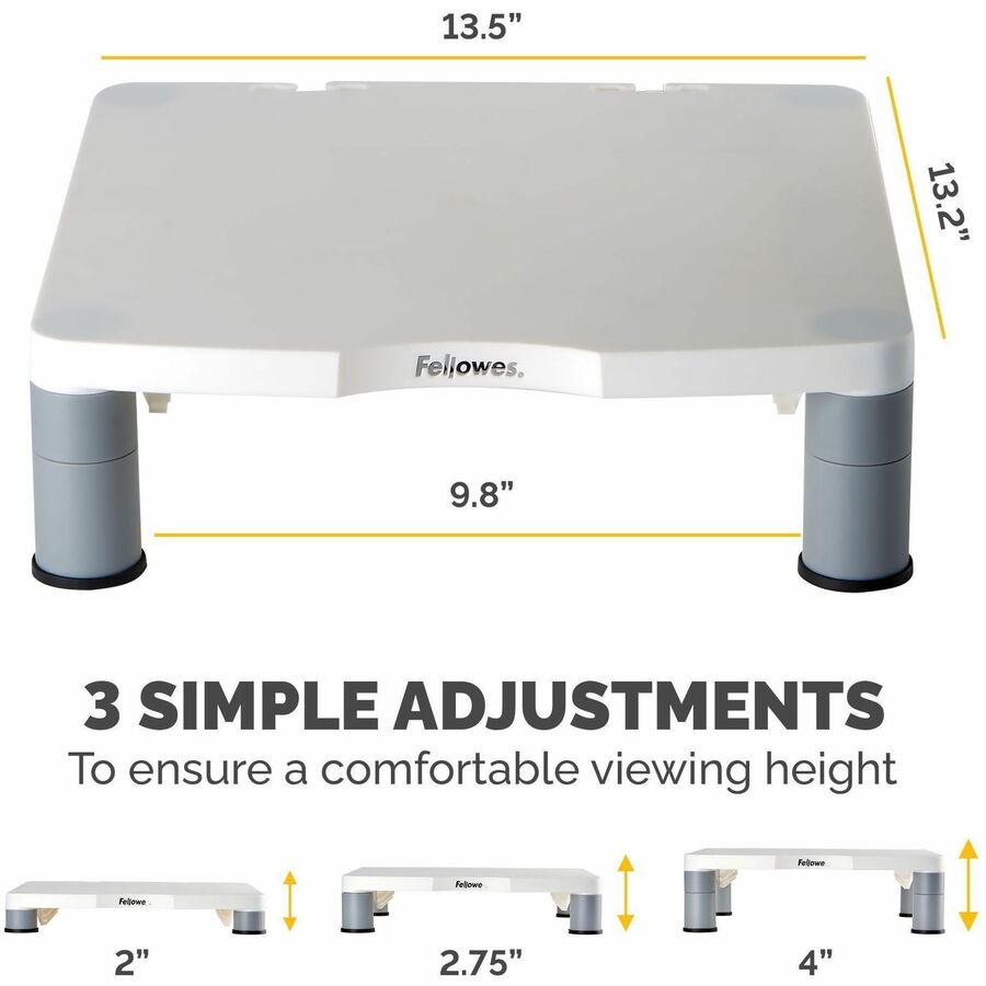 Fellowes Standard Monitor Riser - Up to 21" Screen Support - 60 lb Load Capacity - CRT, LCD Display Type Supported - 1 E