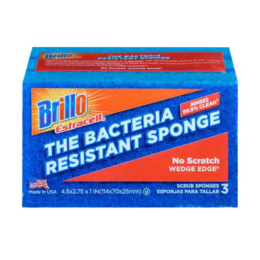 Brillo Estracell Non-Scratch Antibacterial Scrubber Sponge For Kitchen 4.9 in. L 3 pc