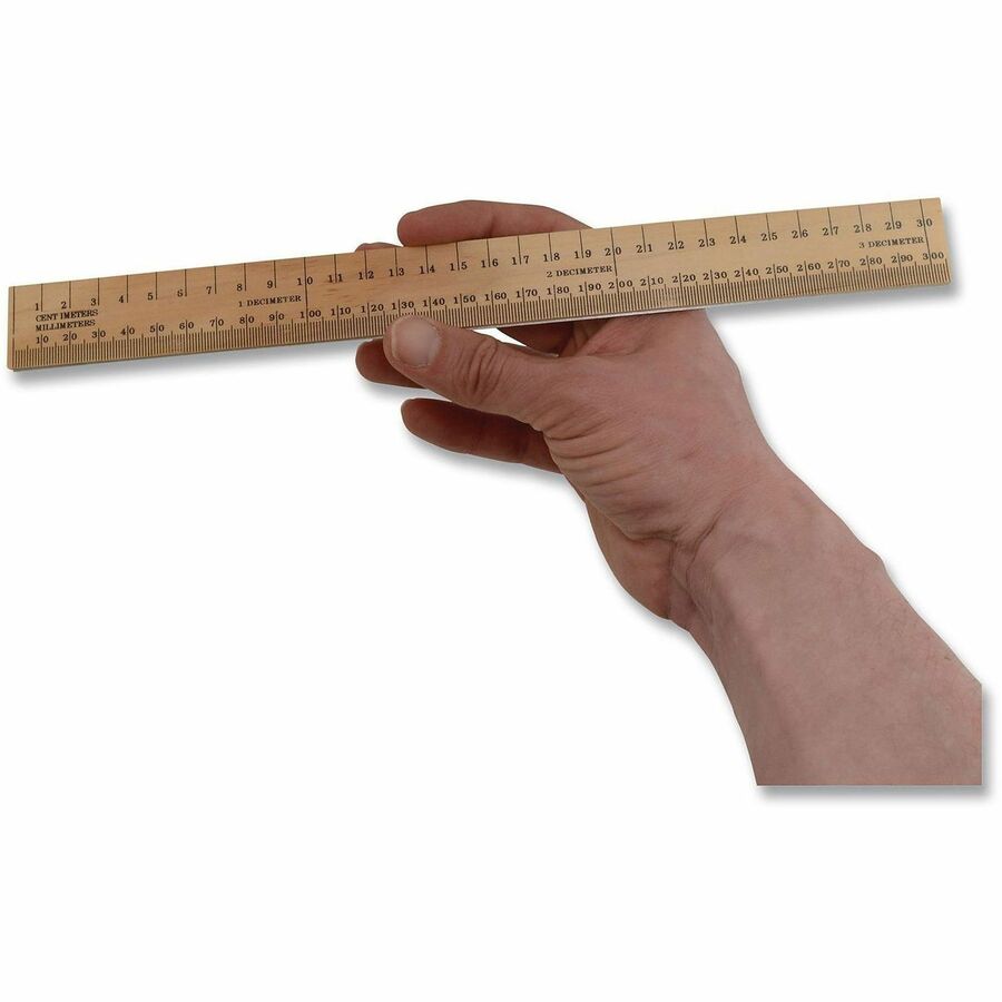 Westcott 12" Dual-Sided Inches/Metric Wood Ruler - 12" Length x 1" Width - 1/16 Graduations - Metric, Imperial Measuring