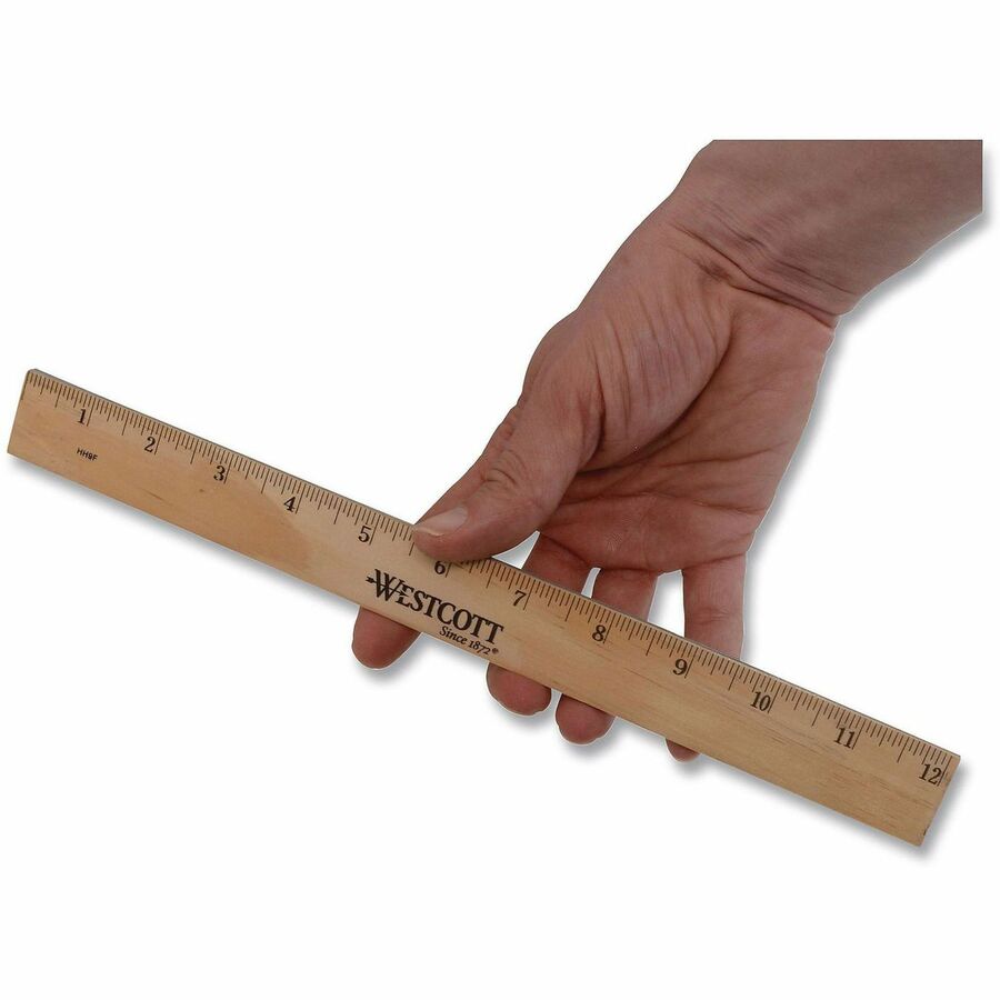 Westcott 12" Dual-Sided Inches/Metric Wood Ruler - 12" Length x 1" Width - 1/16 Graduations - Metric, Imperial Measuring