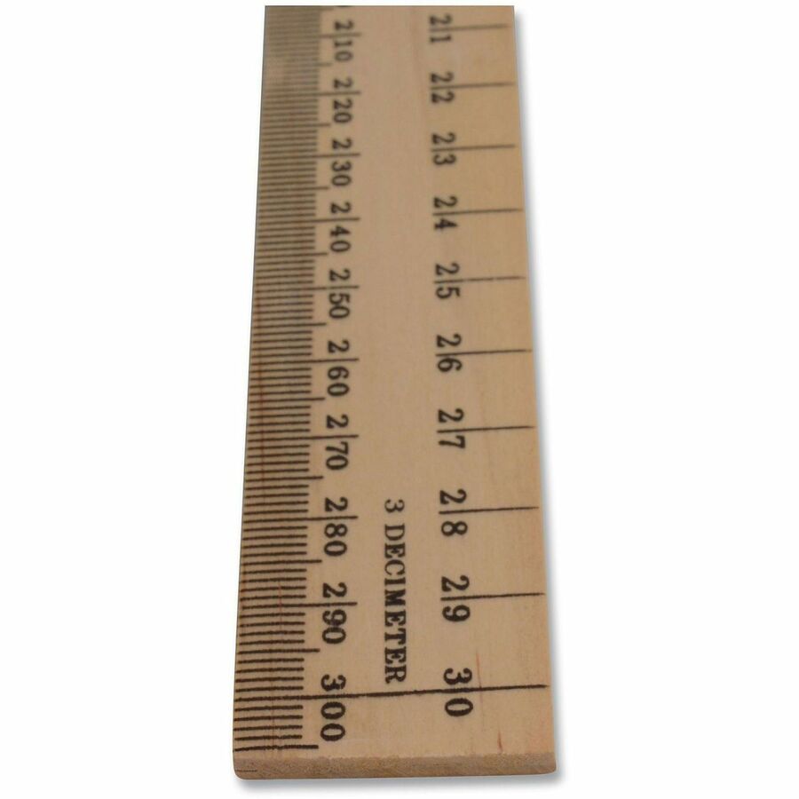 Westcott 12" Dual-Sided Inches/Metric Wood Ruler - 12" Length x 1" Width - 1/16 Graduations - Metric, Imperial Measuring