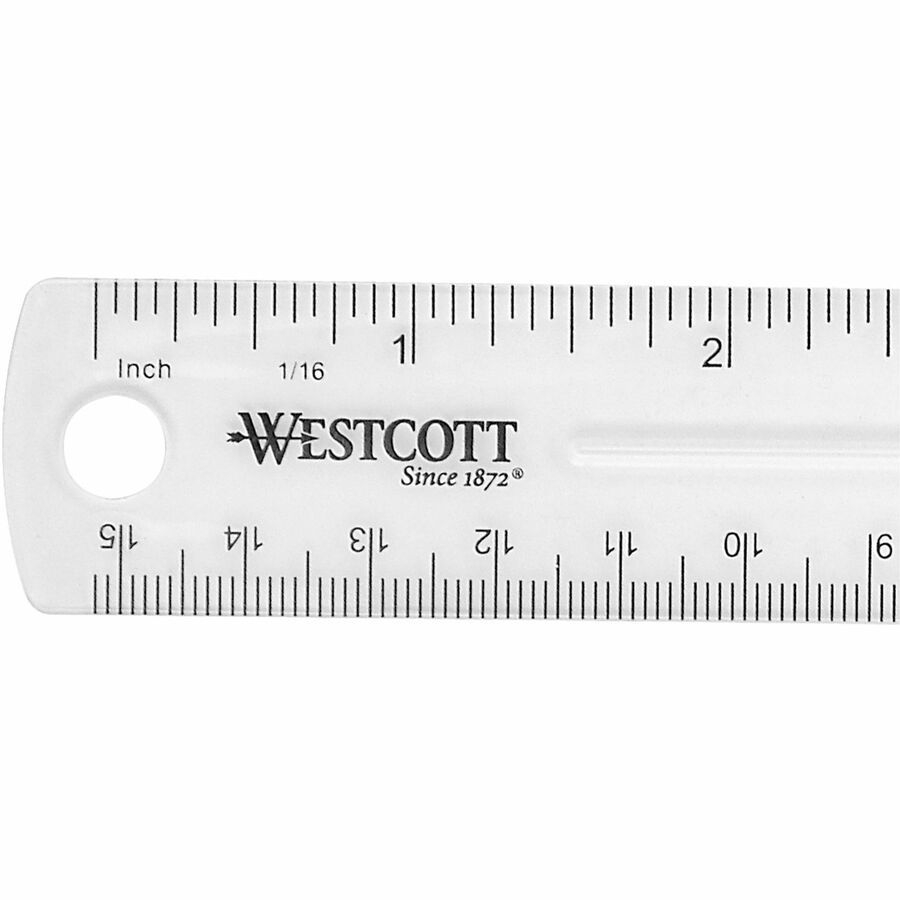 Westcott Clear Plastic Ruler - 6" Length x 1" Width - 1/16 Graduations - Metric, Imperial Measuring System - Plastic - C