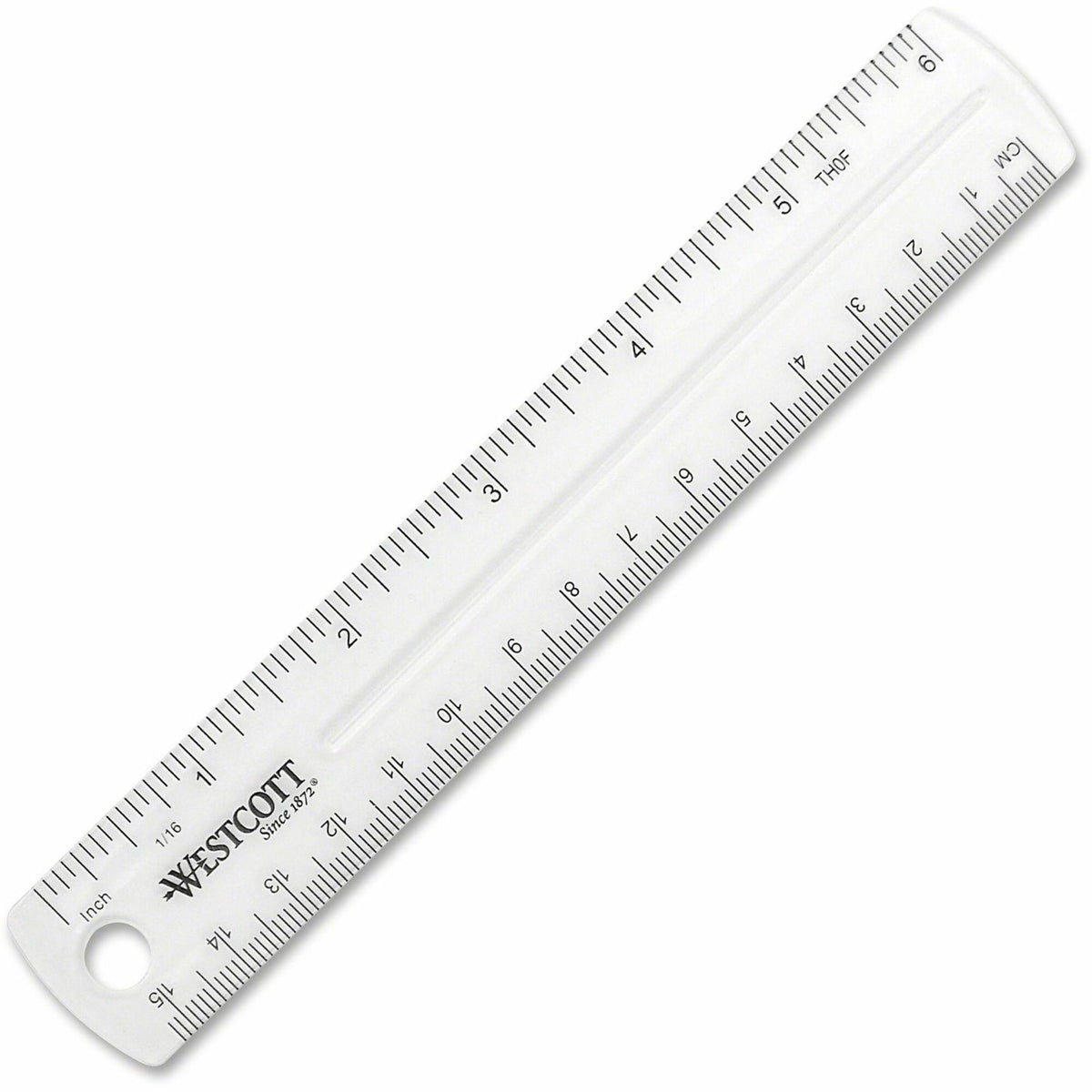 Westcott Clear Plastic Ruler - 6" Length x 1" Width - 1/16 Graduations - Metric, Imperial Measuring System - Plastic - C