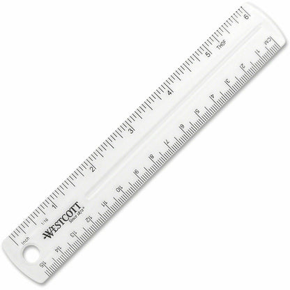 Westcott Clear Plastic Ruler - 6" Length x 1" Width - 1/16 Graduations - Metric, Imperial Measuring System - Plastic - C