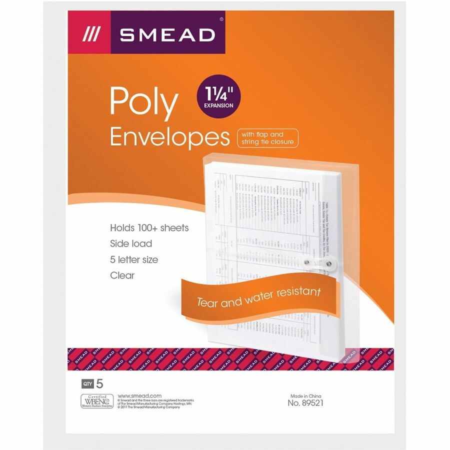 Smead Letter Filing Envelope - 8 1/2" x 11" - 1 1/4" Expansion - Polypropylene - Clear - 5 / Pack