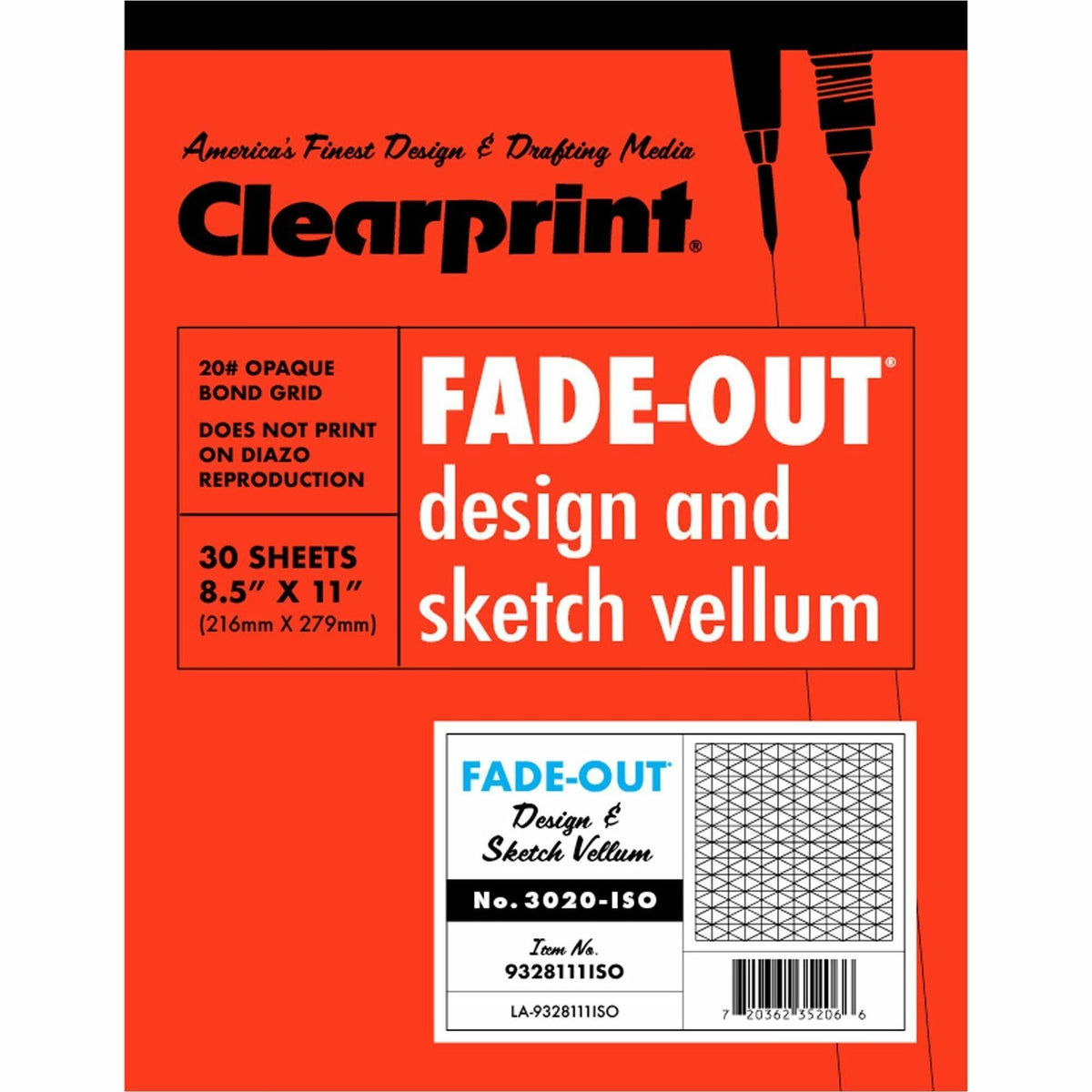 Clearprint Isometric Grid Paper Pad - Letter - 30 Sheets - 20 lb Basis Weight - Letter - 8 1/2" x 11" Sheet Size - White