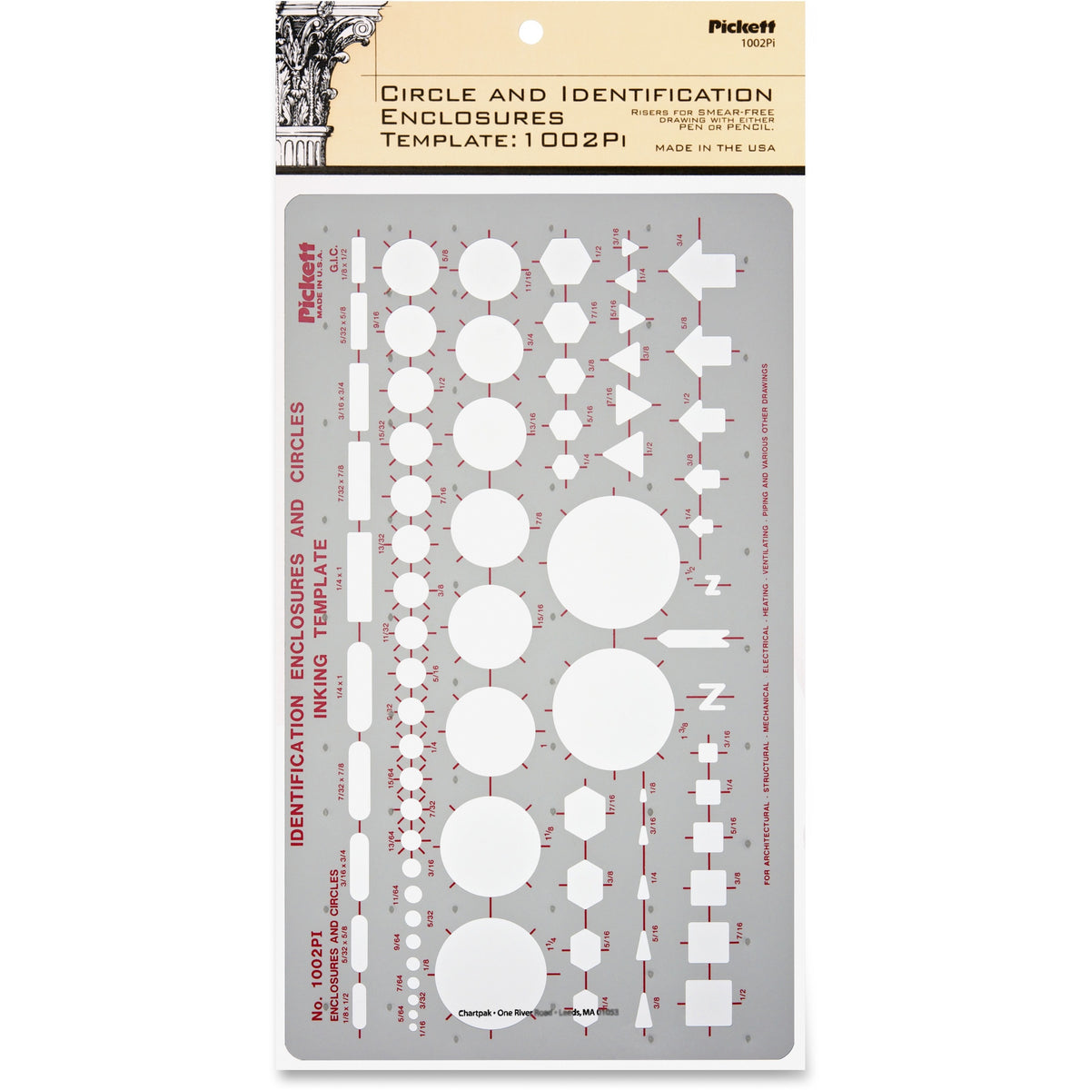 Chartpak Circle/Identification Template - Circle, Square, Hexagon, Rectangle, Diamond, Directional Arrow - 5.9" Height x