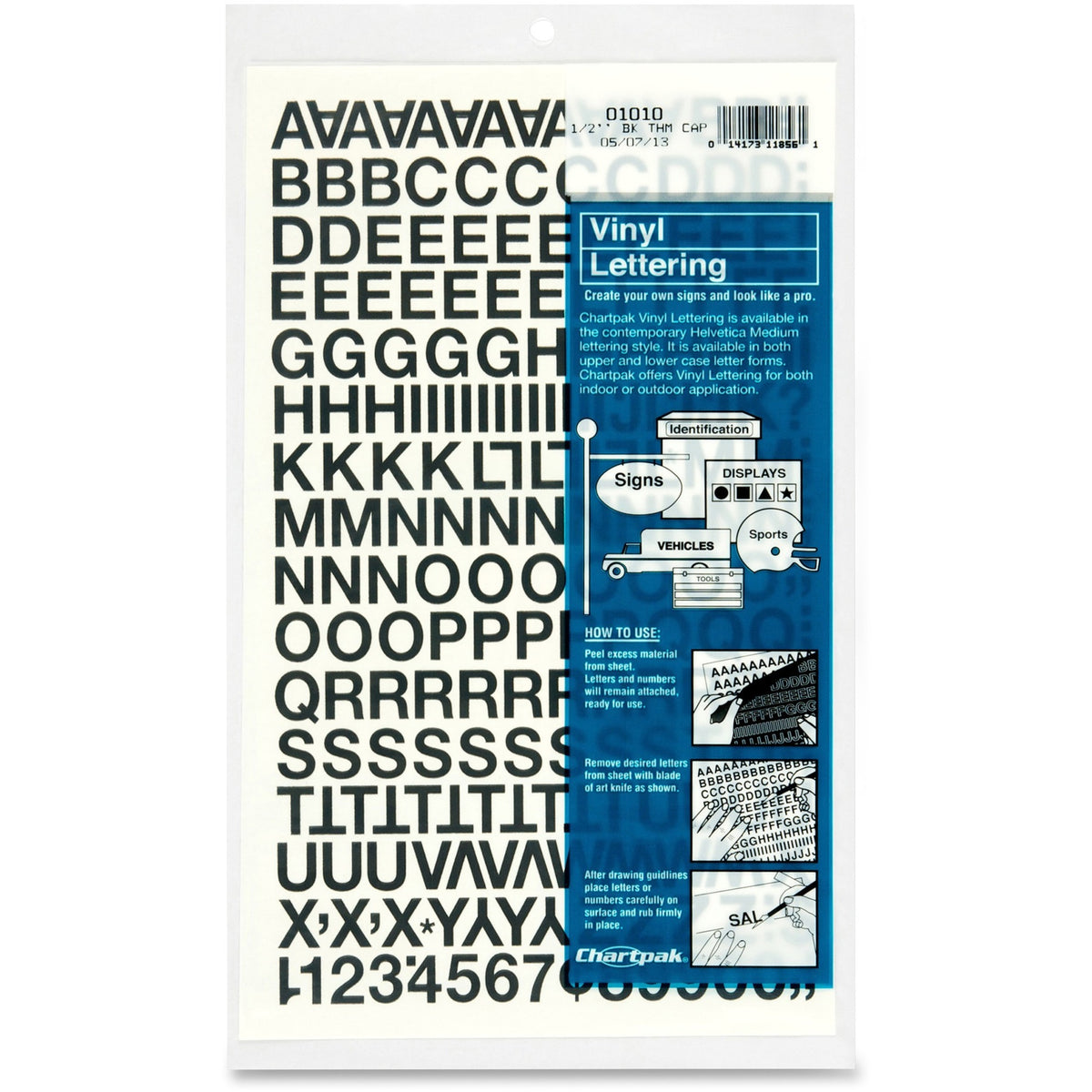 Chartpak Vinyl Helvetica Style Letters/Numbers - 12 x Numbers, 167 x Capital Letters Shape - Self-adhesive - Helvetica S