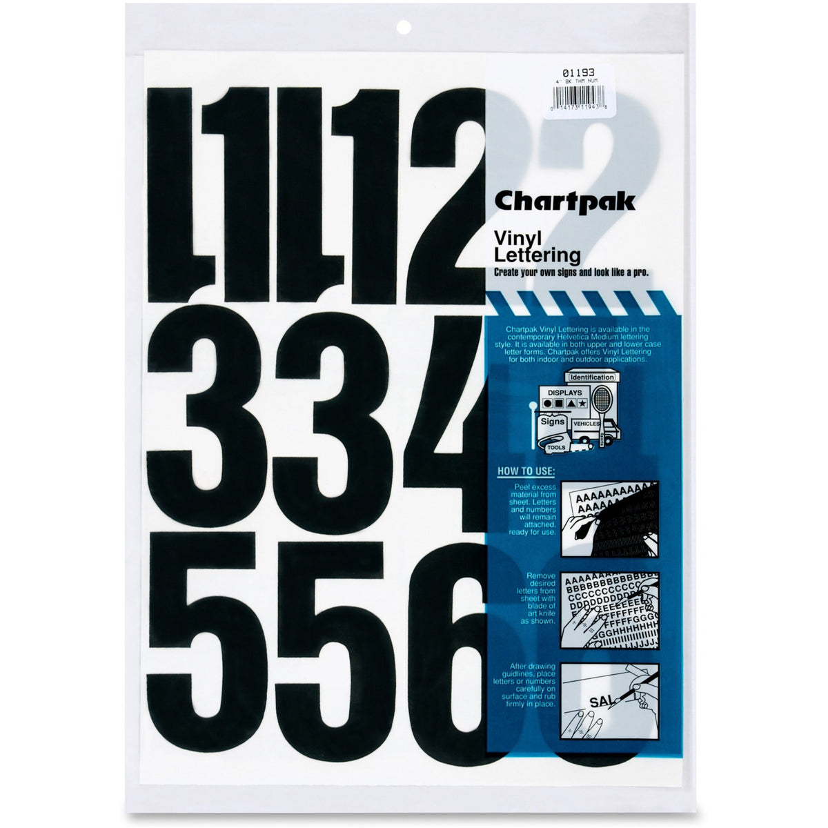 Chartpak Permanent Adhesive Vinyl Numbers - 23 x Numbers Shape - Self-adhesive - Helvetica Style - Easy to Use - 4" Heig