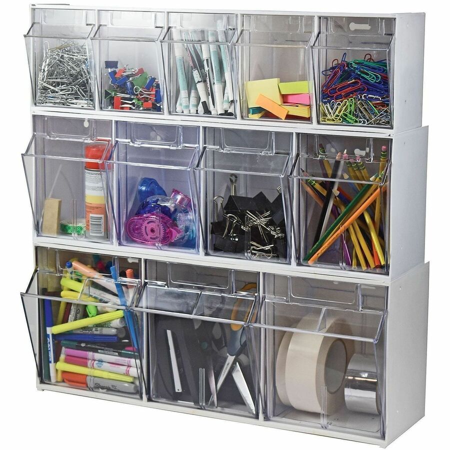 Deflecto Tilt Bin Interlocking Multi-Bin Storage Organizer - 3 Compartment(s) - 9.50" Height x 23.63" Width x 7.75" Dept