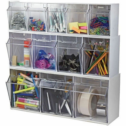 Deflecto Tilt Bin Interlocking Multi-Bin Storage Organizer - 3 Compartment(s) - 9.50" Height x 23.63" Width x 7.75" Dept