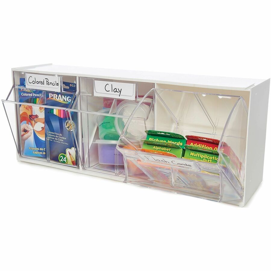 Deflecto Tilt Bin Interlocking Multi-Bin Storage Organizer - 3 Compartment(s) - 9.50" Height x 23.63" Width x 7.75" Dept