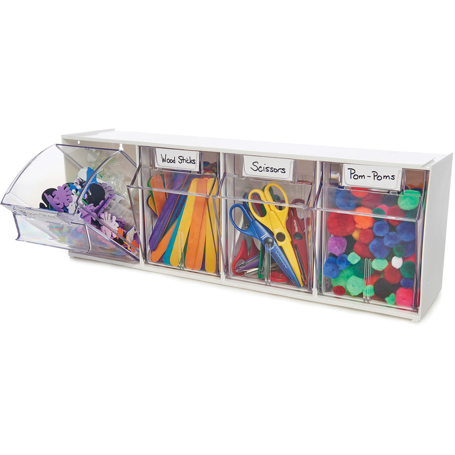 Deflecto Tilt Bin Interlocking Multi-Bin Storage Organizer - 4 Compartment(s) - Desktop - White - 1 Each
