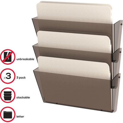Deflecto Unbreakable DocuPocket - 3 Pocket(s) - 6.50" Height x 14.50" Width x 3" Depth - Unbreakable - Smoke - Plastic -