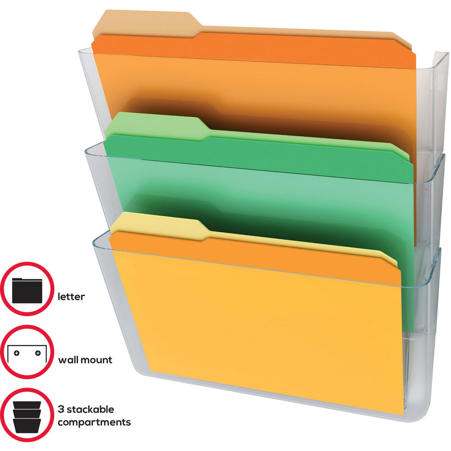 Deflecto Stackable DocuPocket for Partition Walls - 3 Pocket(s) - 3 Compartment(s) - 7" Height x 13" Width x 4" Depth - 