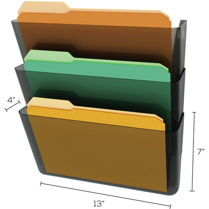 Deflecto Stackable DocuPocket Set - 3 Pocket(s) - 7" Height x 13" Width x 4" Depth - Stackable - Smoke - 3 / Set