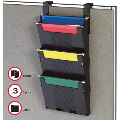 Deflecto Partition Pocket System - 3 Pocket(s) - 25" Height x 12.62" Width x 3.87" Depth - Black - 3 / Set
