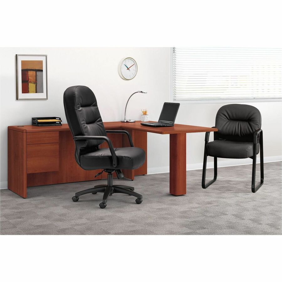 HON Pillow-Soft Executive Chair - Black Seat Color - Leather Seat Material - Fiber Back Material - Black Frame Color - S