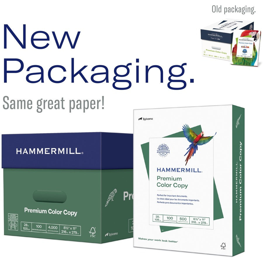 Hammermill Premium Color Copy Paper - White - 100 Brightness - Letter - 8 1/2" x 11" - 32 lb Basis Weight - FSC - White 