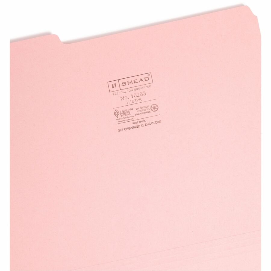 Smead 1/3 Tab Cut Letter Recycled Interior File Folder - 8 1/2" x 11" - 3/4" Expansion - Top Tab Location - Assorted Tab