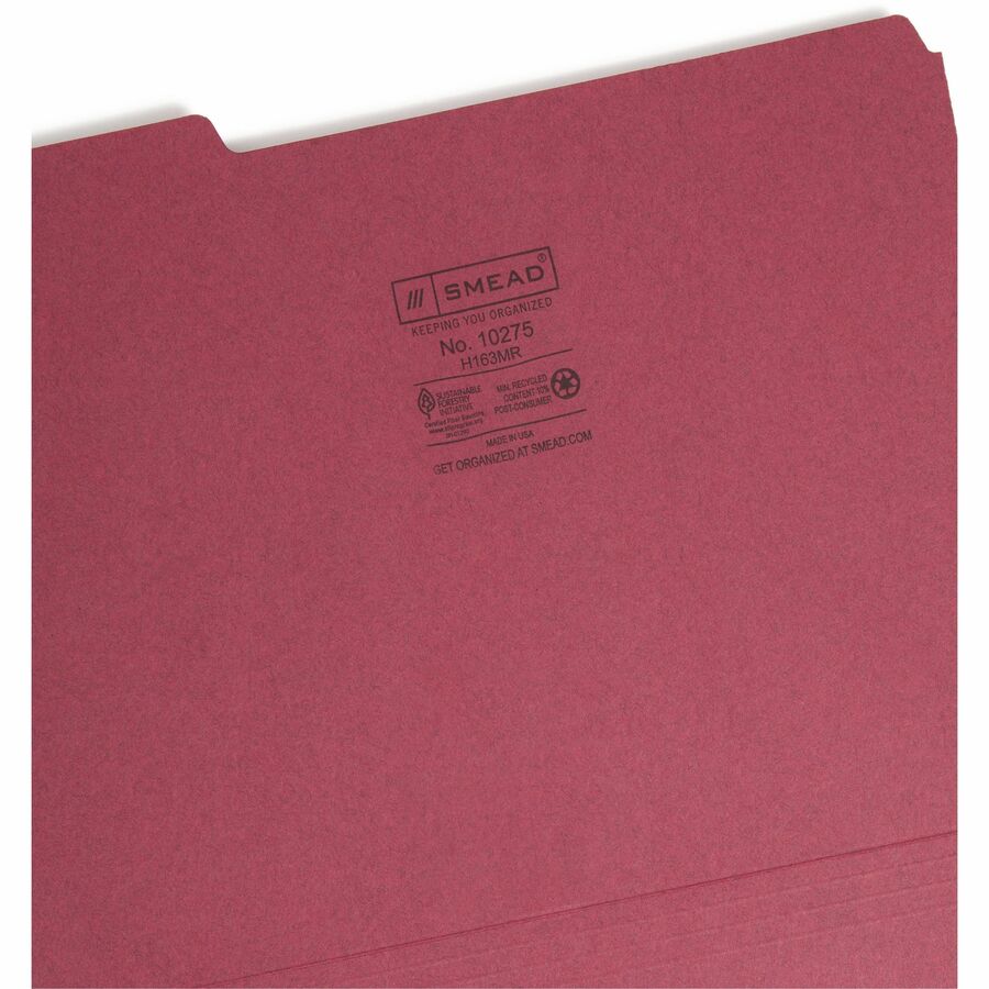 Smead 1/3 Tab Cut Letter Recycled Interior File Folder - 8 1/2" x 11" - 3/4" Expansion - Top Tab Location - Assorted Tab