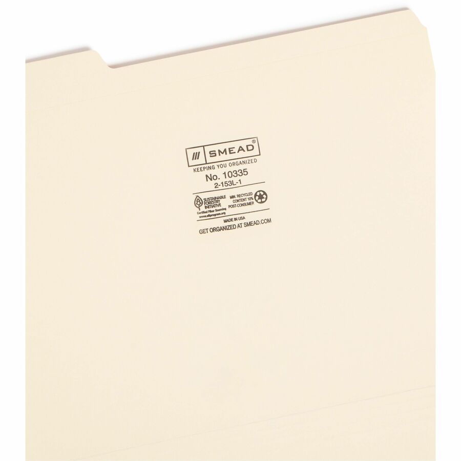 Smead 1/3 Tab Cut Letter Recycled Top Tab File Folder - 8 1/2" x 11" - 3/4" Expansion - Top Tab Location - Left Tab Posi