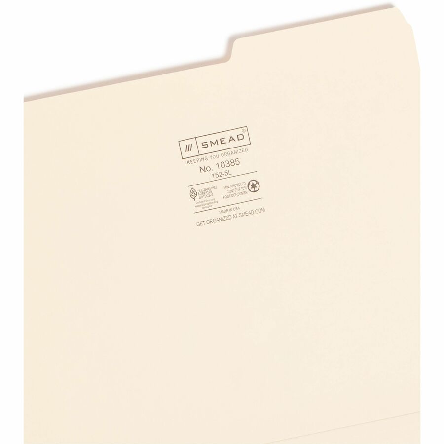 Smead 2/5 Tab Cut Letter Recycled Top Tab File Folder - 8 1/2" x 11" - 3/4" Expansion - Top Tab Location - Right Tab Pos