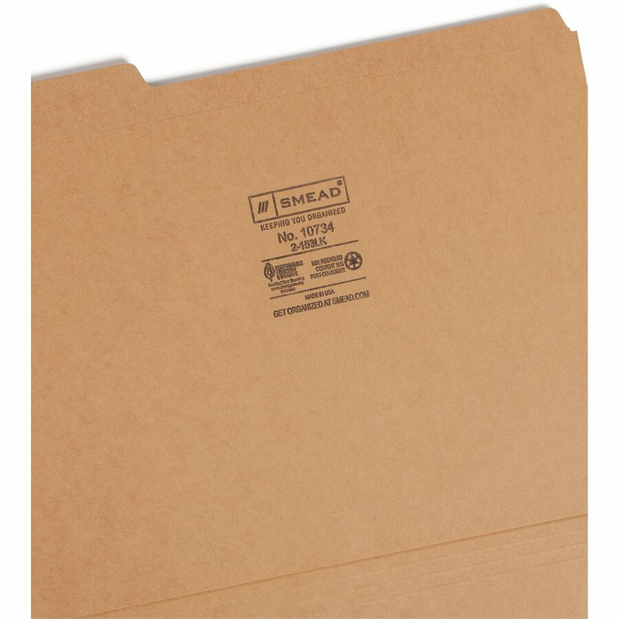 Smead 1/3 Tab Cut Letter Recycled Top Tab File Folder - 8 1/2" x 11" - 3/4" Expansion - Top Tab Location - Assorted Tab 