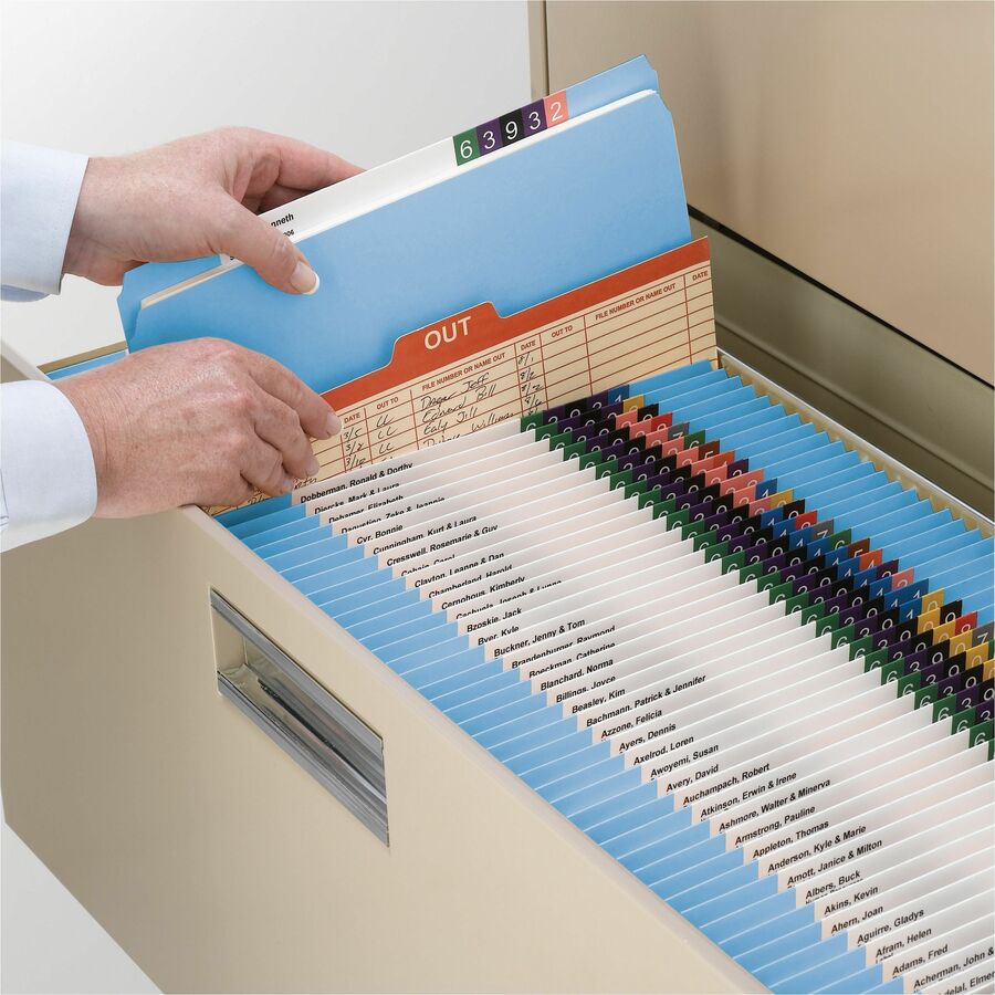 Smead Straight Tab Cut Letter Recycled Top Tab File Folder - 8 1/2" x 11" - 3/4" Expansion - 11 pt. - 2 Plys - Blue - Re