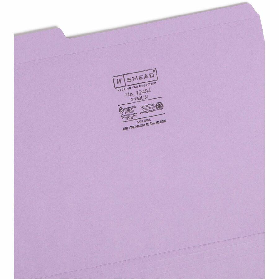 Smead Colored 1/3 Tab Cut Letter Recycled Top Tab File Folder - 8 1/2" x 11" - 3/4" Expansion - Top Tab Location - Assor