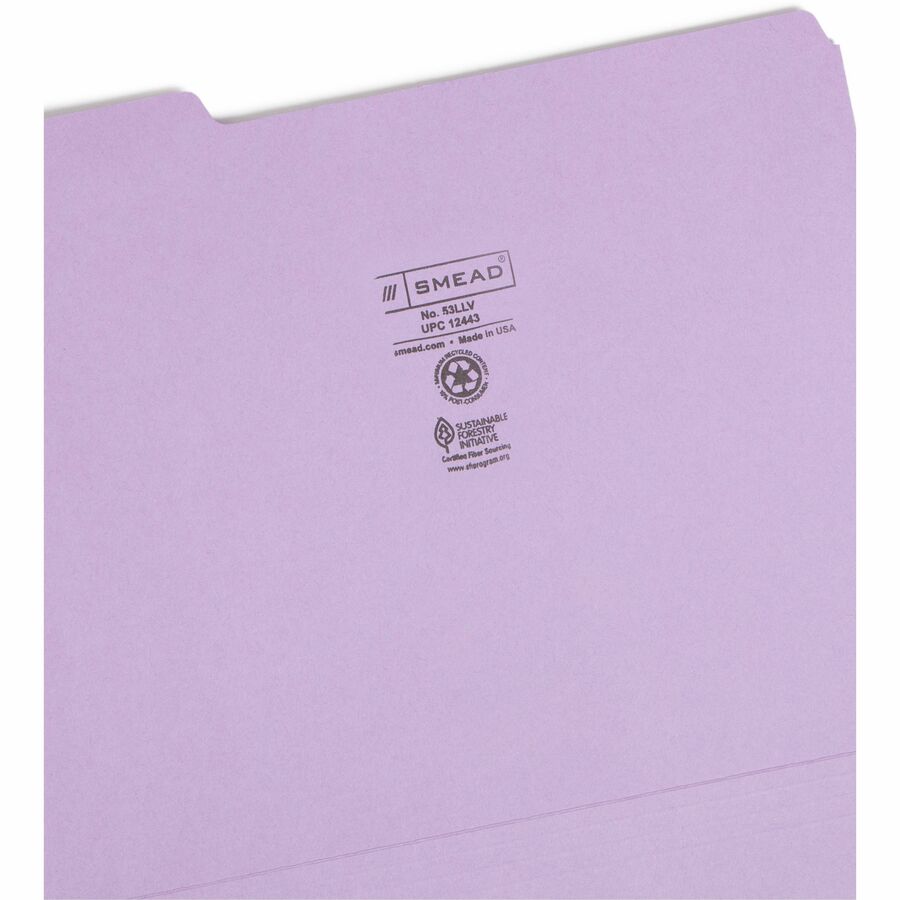 Smead Colored 1/3 Tab Cut Letter Recycled Top Tab File Folder - 8 1/2" x 11" - 3/4" Expansion - Top Tab Location - Assor