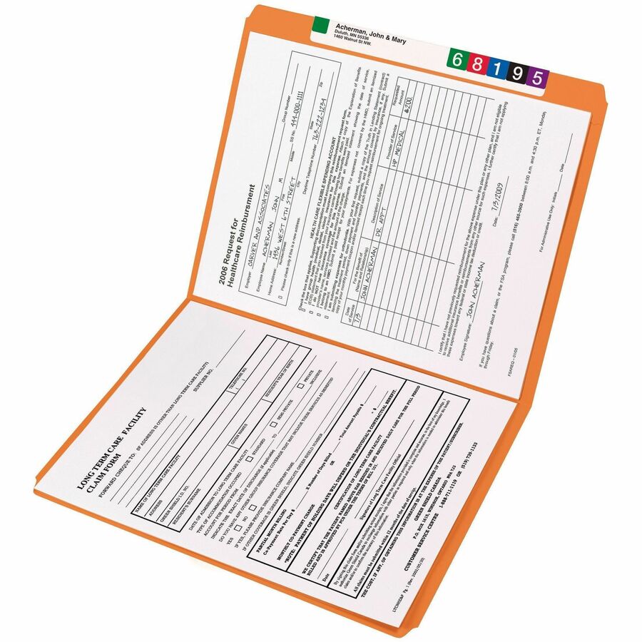 Smead Colored Straight Tab Cut Letter Recycled Top Tab File Folder - 8 1/2" x 11" - 3/4" Expansion - 11 pt. - 2 Plys - O