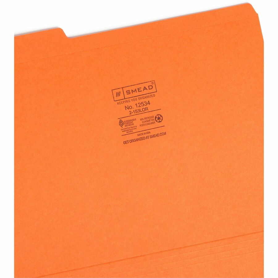 Smead Colored 1/3 Tab Cut Letter Recycled Top Tab File Folder - 8 1/2" x 11" - 3/4" Expansion - Top Tab Location - Assor