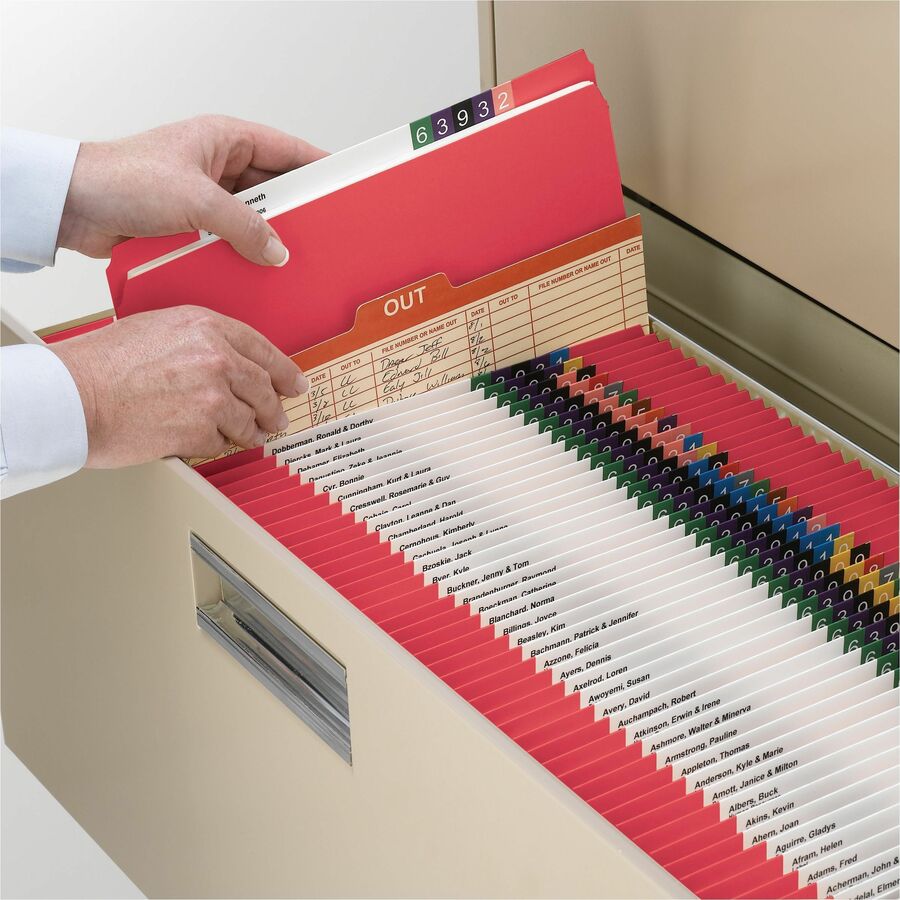 Smead Colored Straight Tab Cut Letter Top Tab File Folder - 8 1/2" x 11" - 3/4" Expansion - 11 pt. - 2 Plys - Red - 10% 